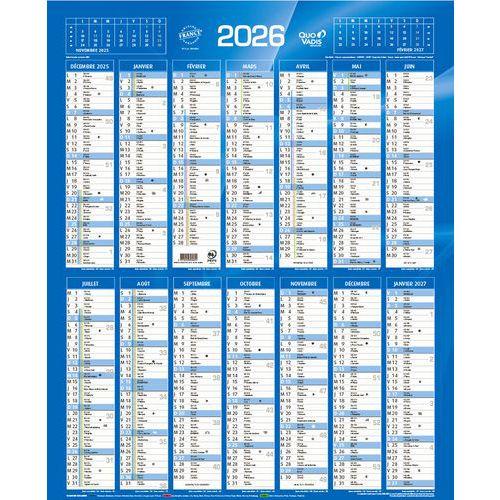 Lot de 10 Calendrier annuel vertical fr bleu par 10 - 43x55cm thumbnail image 1