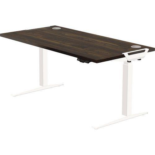 Bureau réglable Levado -Piètement blanc Plateau 180cm Noyer thumbnail image 1