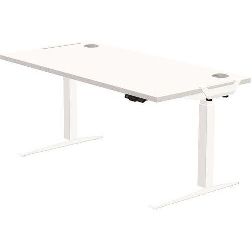 Bureau réglable Levado -Piètement blanc Plateau 180cm Gris thumbnail image 1