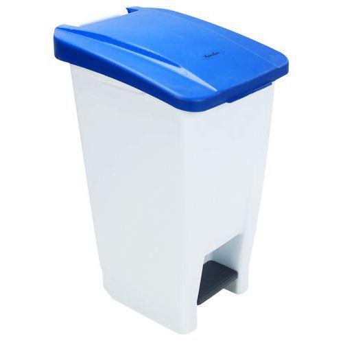 Poubelle mobile à pédale 60 L blanc couvercle bleu thumbnail image 1