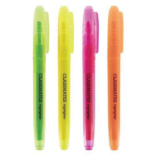 Illustration de : Etui 4 surligneurs pointe fine 2,5mm - Encre à base d'eau - Classmates