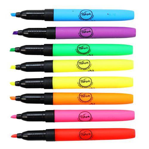 Illustration de : Pochette 8 stylos fluo assortis pointe biseautée - Pichon
