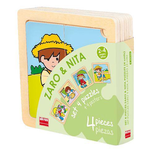 Lot 4 puzzles de 4 pièces en bois sur plateau plastique thumbnail image 1