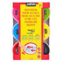 Ensemble 6 pots 100 ml gouache aux doigts textile Pebeo couleurs classiques thumbnail image 3