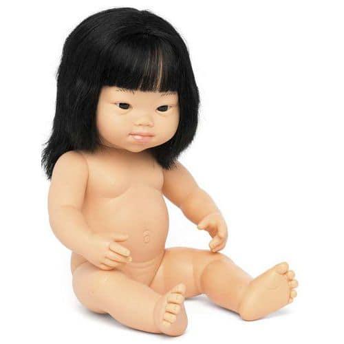 Bébé fille asiatique cheveux syndrome down 38 cm - Miniland fullname image