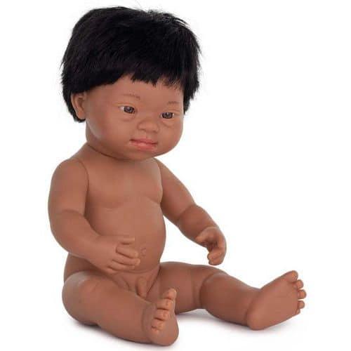 Bébé garçon sud américain cheveux syndrome down 38 cm - Miniland fullname image