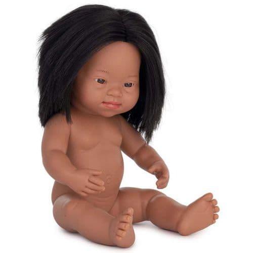 Bébé fille sud américain cheveux syndrome down 38 cm - Miniland fullname image