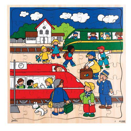 Puzzle bois 37 x 37 cm - thème le transport : gare ferroviaire thumbnail image 1