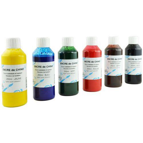 Set de 6 flacons d'encre de Chine 250ml, couleurs assorties thumbnail image 1