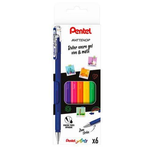 Pochette 6 stylos roller gel vive mate assortis mattehop - Pentel fullname image