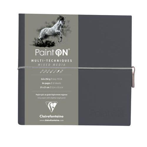 Carnet Paint'ON cousu double PU à élastique 19x19cm 64p 250g  gris thumbnail image 1