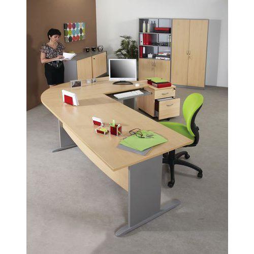 Mercure bureau droit+angle+tab Caiss 3 tiroirs L.160cm+L80cm Hêtre/alu thumbnail image 1