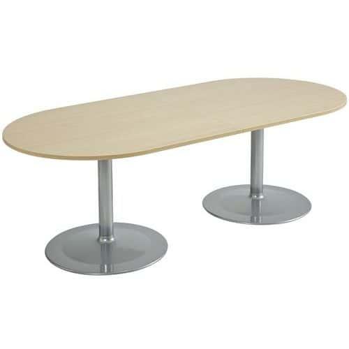 Table Conseil Ovale 200x102 Chêne 2 pieds tulipe gris alu thumbnail image 1