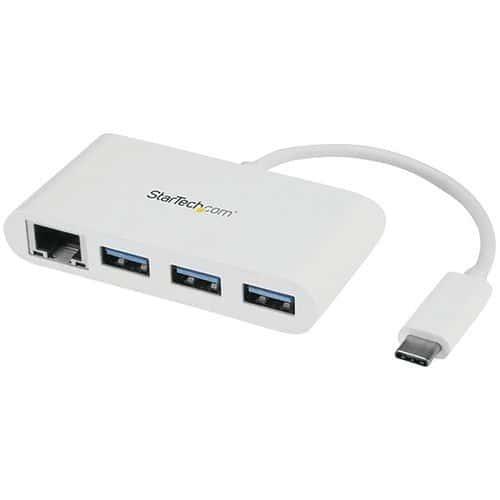 Hub USB- C à 3 ports avec Gigabit Ethernet-USB 3.0-USB-C vers 3x USB-A-Blanc fullname image