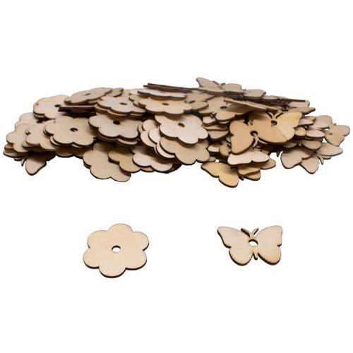 Lot de 100 formes en bois - fleurs et papillon - Loolipo fullname image