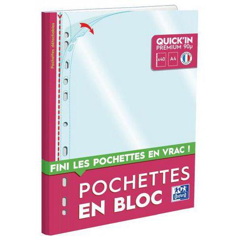 Bloc 40 pochettes détachables A4 incolore perforées quick'in - Oxford fullname image