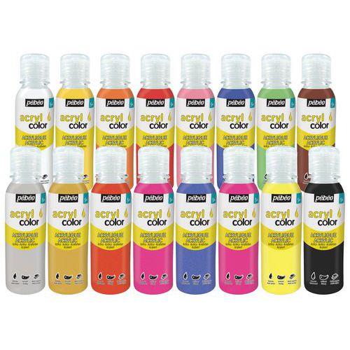 Assortiment 16 flacons 150 ml gouache acrylique Acryl'color - Pébéo fullname image