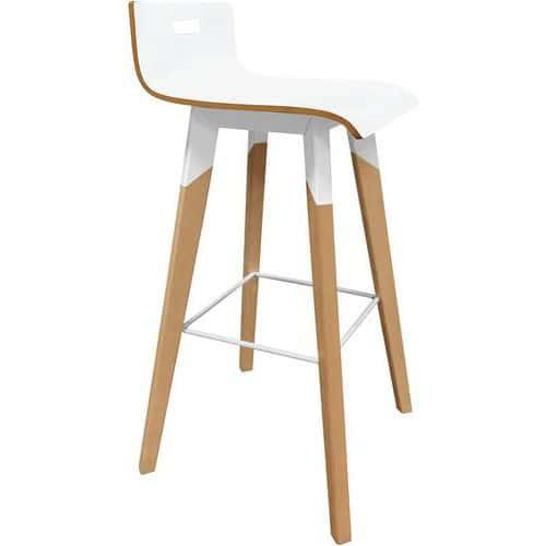 Tabouret blanc avec pieds en bois hêtre naturel thumbnail image 1