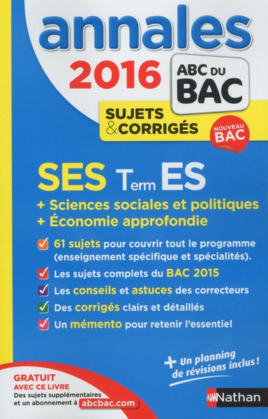 Annales bac 2016 ses term es sujets & corrigés n11 - Image principale
