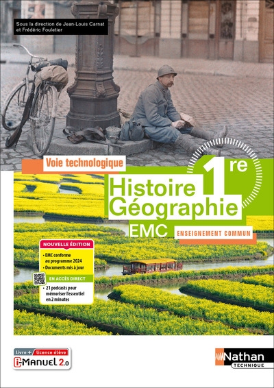 Histoire-géographie - emc - 1re enseignement commun - voie technologique - éd. 2025 - livre + licence - Image principale