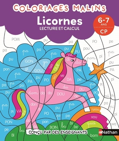 Coloriages malins - licornes lecture et calcul - 6-7 ans cp - Image principale