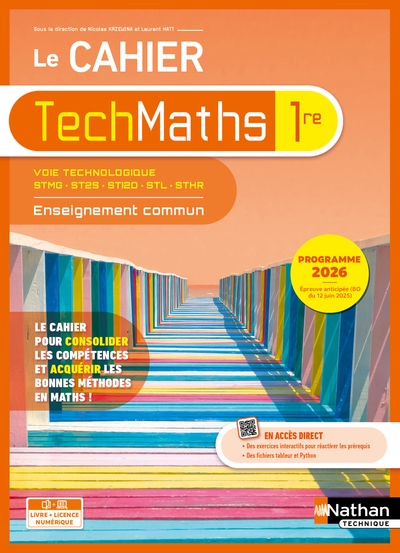 Cahier de mathématiques - enseignement commun - 1re technologique - coll. techmaths - ed. 2026 - Image principale
