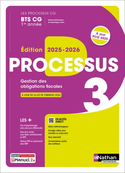 Processus 3 - gestion des obligations fiscales - bts cg 1ère année - coll. les processus cg - éd. 2025 - livre + licence - Image principale