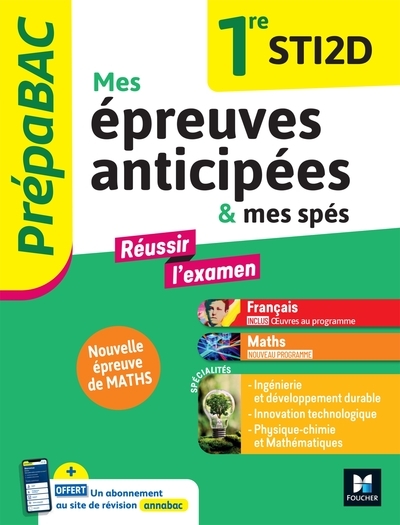 Prépabac - mes épreuves anticipées français et maths + mes spé - 1ere sti2d - Image principale