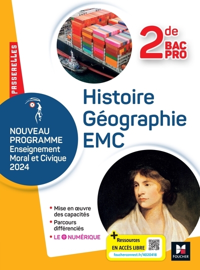 Passerelles - histoire géographie emc - 2de bac pro- ed. 2024 - livre élève - Image principale