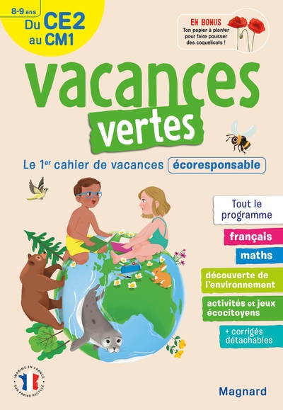 Cahier de vacances 2025, du ce2 vers le cm1 8-9 ans - vacances vertes - Image principale