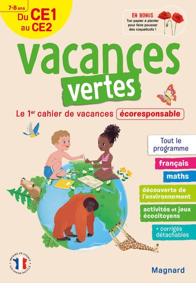 Cahier de vacances 2025, du ce1 vers le ce2 7-8 ans - vacances vertes - Image principale