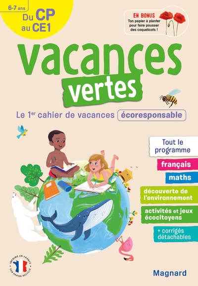 Cahier de vacances 2025, du cp vers le ce1 6-7 ans - vacances vertes - Image principale