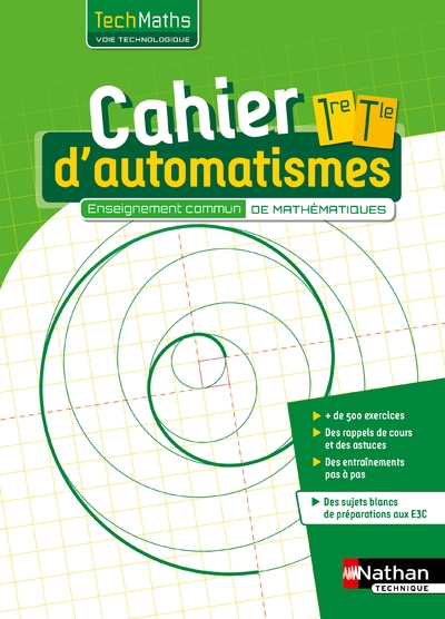Cahier d'automatismes - techmaths 1ère/term voie technologique - enseignement commun - elève - Image principale