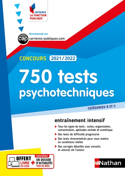 750 tests psychotechniques - concours 2021/2022 - catégories b et c n°43 (ifp) - 2021 - Image principale