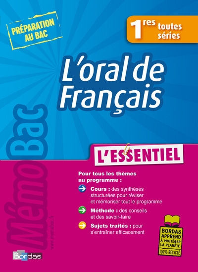 Memobac l'essentiel oral de francais 1res toutes series - Image principale