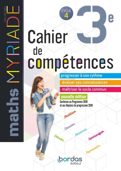 Myriade maths 3e 2019 cahier de compétences élève - Image principale