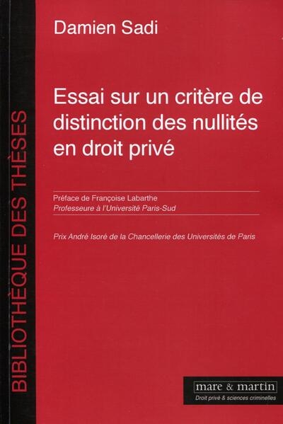 Essai sur un critère de distinction des nullités en droit privé - Image principale