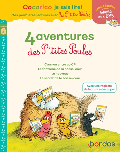 Cocorico je sais lire ! 1res lectures - 4 aventures p'tites poules - niveau 2 - dys - Image principale
