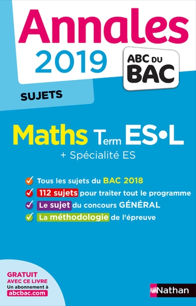 Annales bac 2019 maths term es-l - non corrigé - Image principale