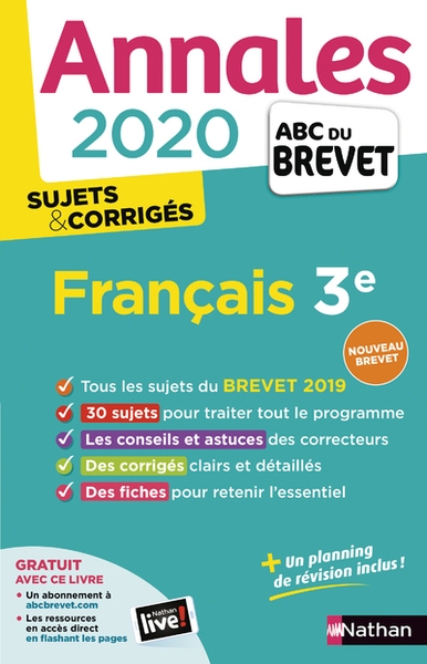 Annales brevet 2020 français 3e sujets & corrigés - Image principale