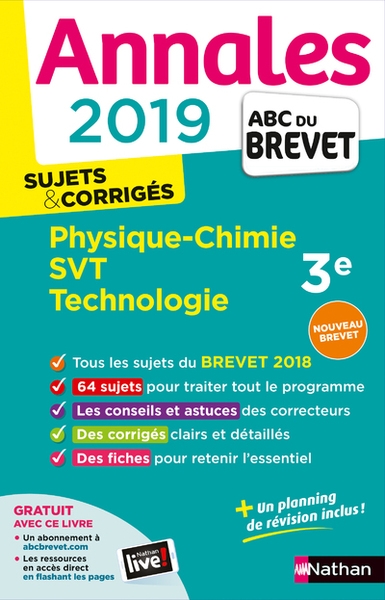 Annales brevet 2019 - physique chimie svt techno - corrigé - Image principale