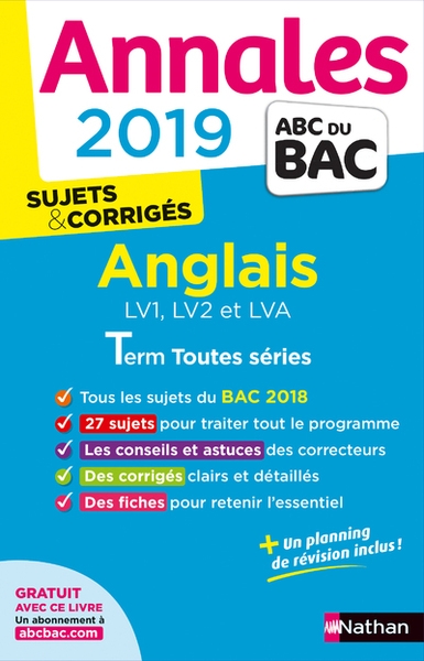 Annales bac 2019 anglais terminale toutes séries corrigé - Image principale