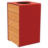 Poubelle Kub 120 L acier/bois - rouge foncé 3004/chêne clair - Image principale