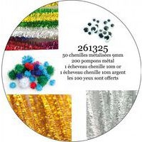 Atelier chenilles et pompons étincelantes + 100 yeux mobiles adhésifs noir 7 mm, 10 mm, 12 mm, 15 mm OFFERTS - Image principale