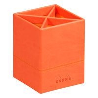 Pot à crayons simili cuir italien 8 x 8 x 11 cm tangerine - Image principale