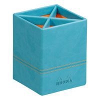 Pot à crayons simili cuir italien 8 x 8 x 11 cm turquoise - Image principale