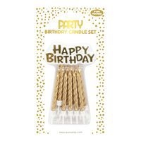 Set de 12 bougies + plaque Happy Birthday, or - Image principale