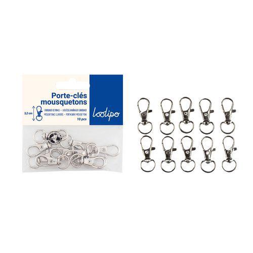 Illustration de : Pack mousqueton argent - 3,2 cm - 10 pcs - 1 coloris