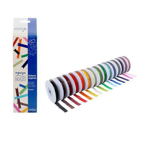 Illustration de : Set de 15 rouleaux ruban organza 9 mm