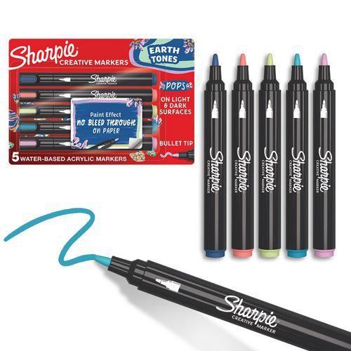 Illustration de : Pochette 5 markers pointe ogive couleurs minérales assorties - Sharpie